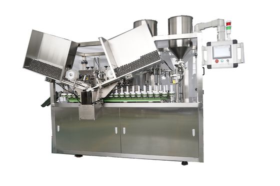 Machines voor het vullen en afdichten van zachte buizen van kunststof, van samengestelde stoffen, met koeler voor handcrème